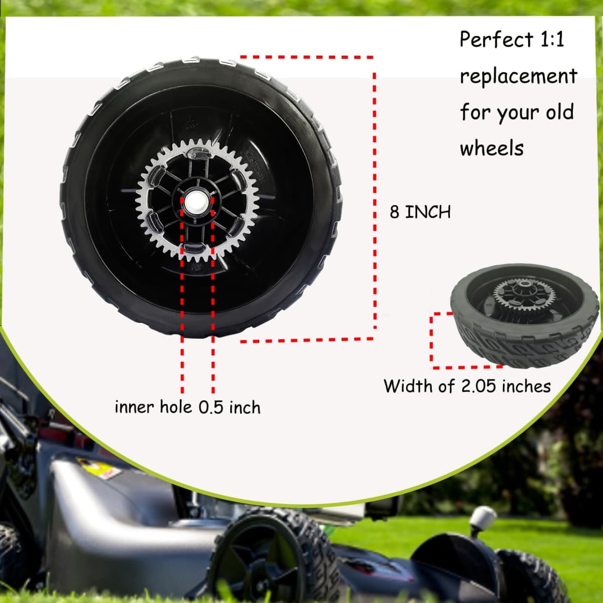 4 Pack Lawn Mower Wheels, Compatible With Honda HRN216 HRN216VKA HRN216VKA, HRN216VKAA Walk Behind Lawn Mower, 2 Rear Wheels 42710-VR8-N00ZA, 2 Front Drive Wheels 44710-VR8-N00ZA, 5 Years Warranty thumbnail 2
