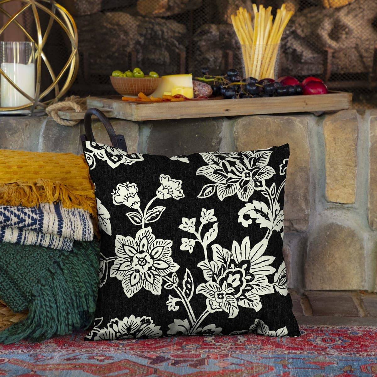Arden Outdoor Toss Pillow, 2 Pack, 16 x 16, Rain-Proof, Fade Resistant Ashland Black Jacobean thumbnail 2