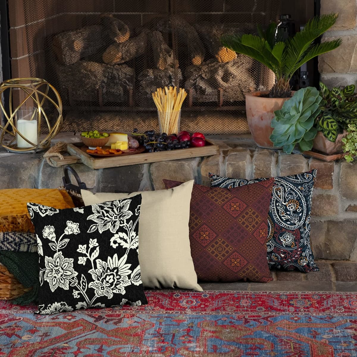Arden Outdoor Toss Pillow, 2 Pack, 16 x 16, Rain-Proof, Fade Resistant Ashland Black Jacobean thumbnail 5