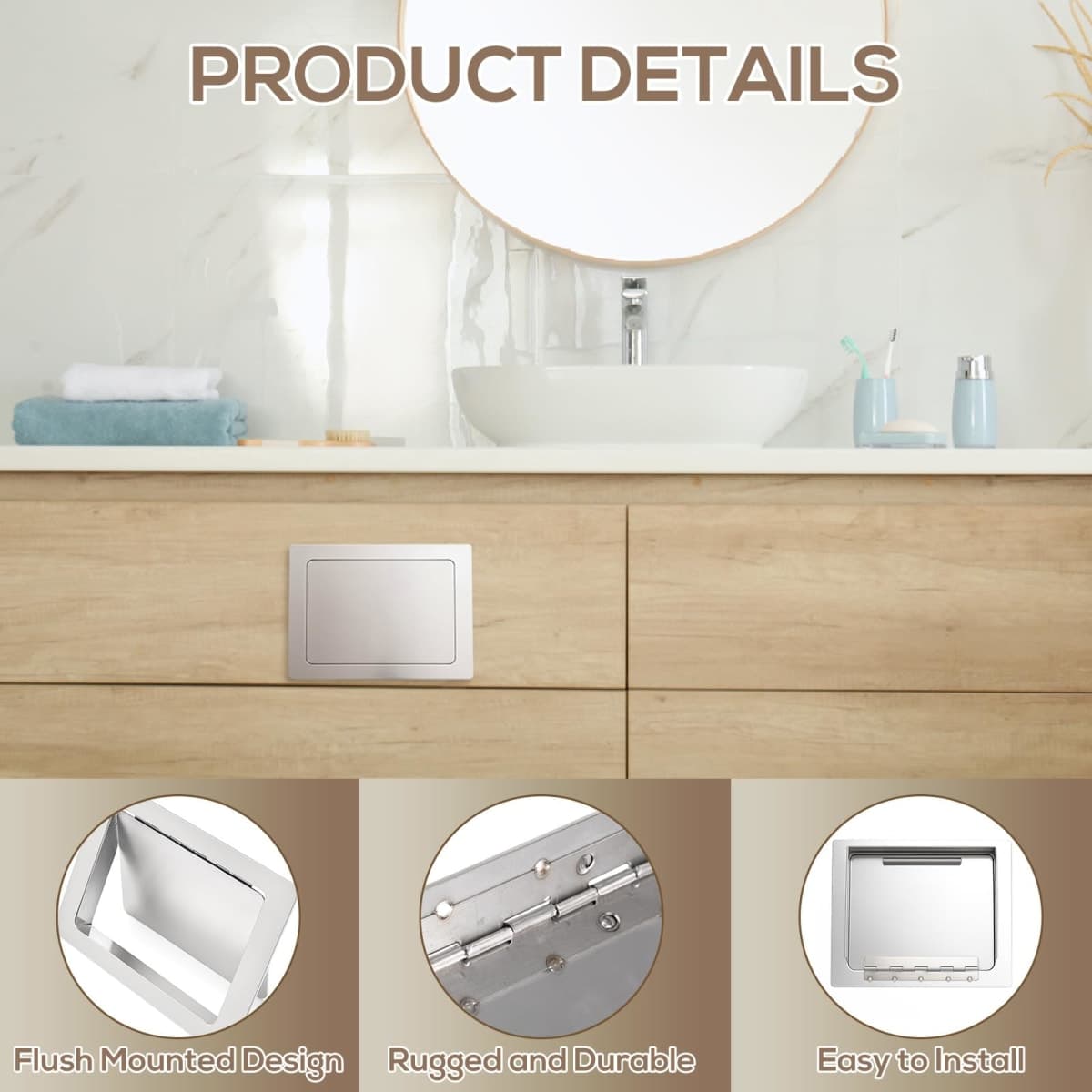 Otoolling 1 Pcs 304 Stainless Steel Trash Chute Lid Replacement, 7" x 9" Side Mounted Trash Chute with Hinged Inward Flip Garbage Bin Lids for Home Bathroom Commercial Cabinet Kitchen (Side-swing Lid) thumbnail 3
