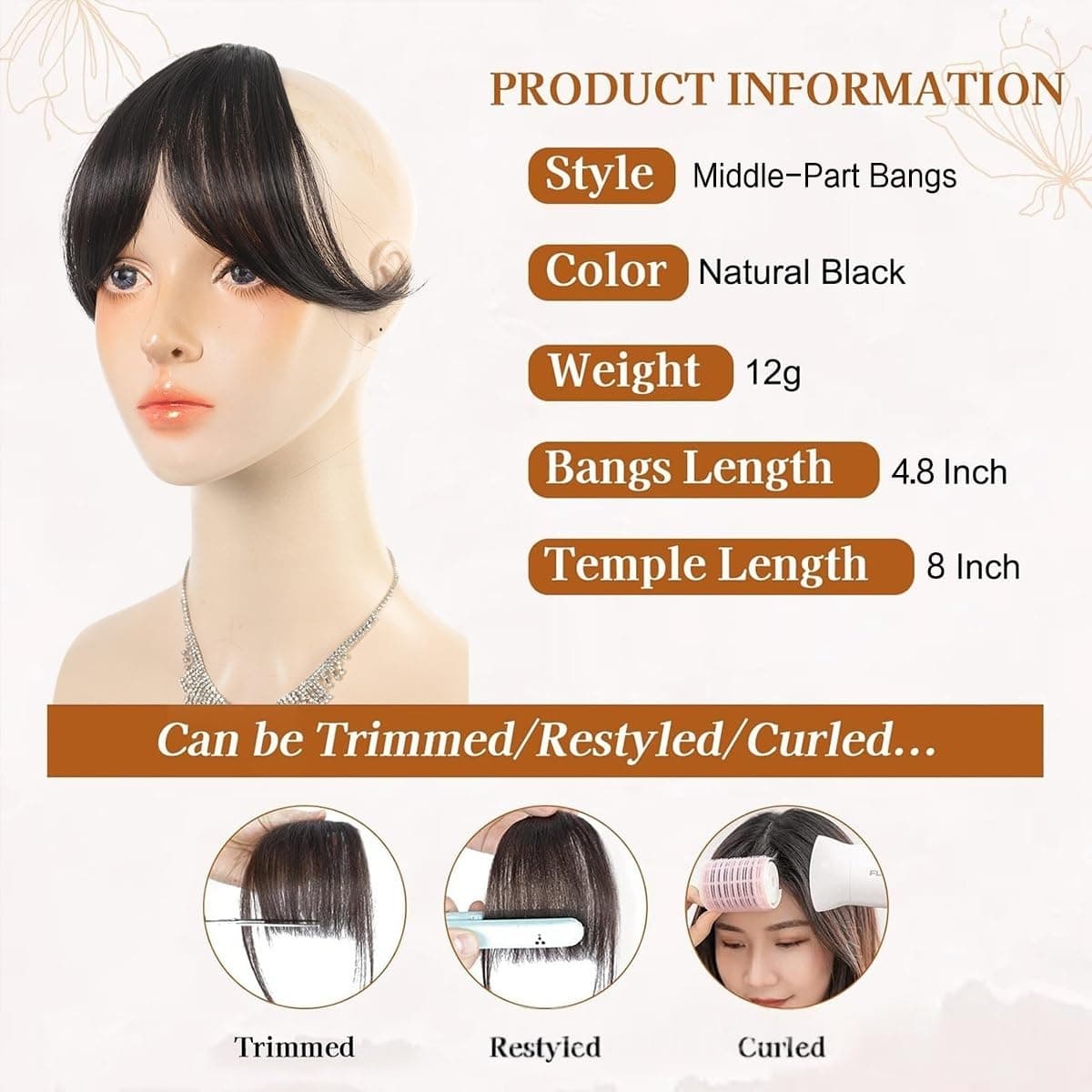 pretelytiti Bangs Hair Clip in Bangs Fringe with Temples Hairpieces for Women Hair Bangs Extension for Daily Wear (6A#) thumbnail 4