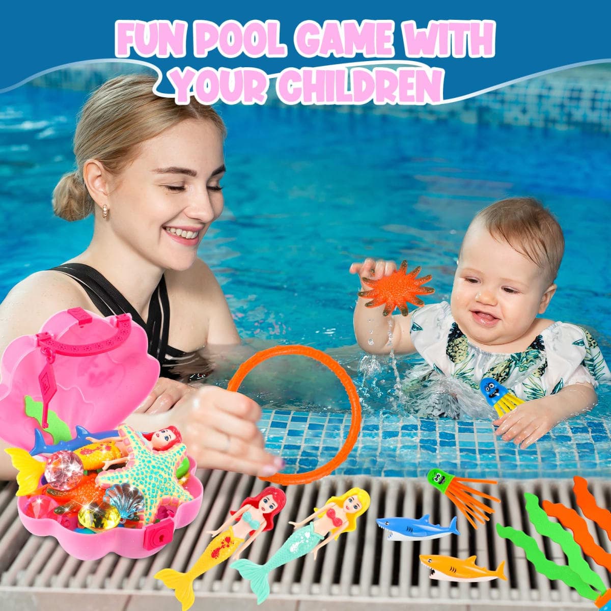 HUUIDY Pool Toys Swimming Diving Toys Set for Kids Upgraded Shell Treasure Chest Pool Mermaid with Storage Bag Pool Game Summer Beach Water Birthday Party Gift (Shell Box) thumbnail 4