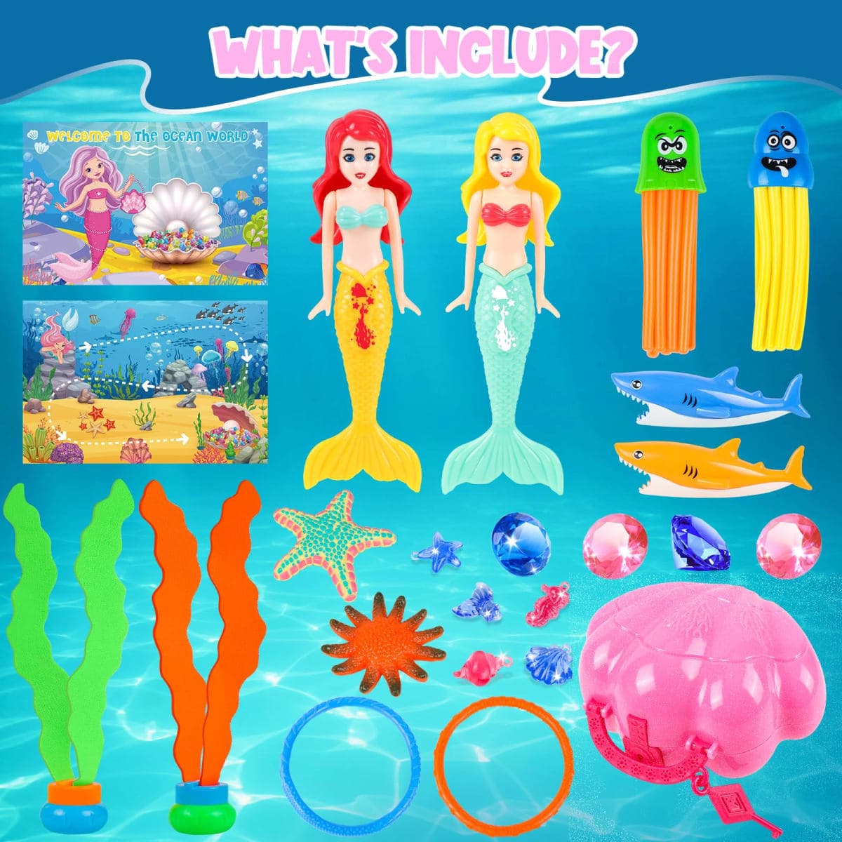 HUUIDY Pool Toys Swimming Diving Toys Set for Kids Upgraded Shell Treasure Chest Pool Mermaid with Storage Bag Pool Game Summer Beach Water Birthday Party Gift (Shell Box) thumbnail 5