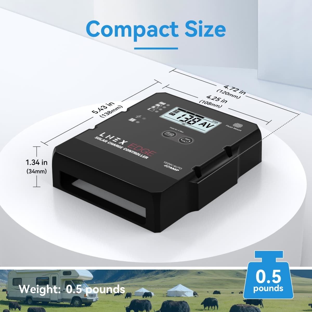 LNEX Solar Charge Controller with Flush Mount Design, 6 Stage Charging with LCD Display 12V/24V Auto PWM Controller 40A for LiFePO4, AGM, Gel, Flooded and Lithium Battery thumbnail 5