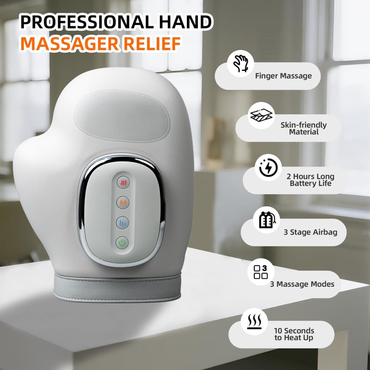 brenzo Hand Massager with Heat and Compression, Cordless, Gray thumbnail 2
