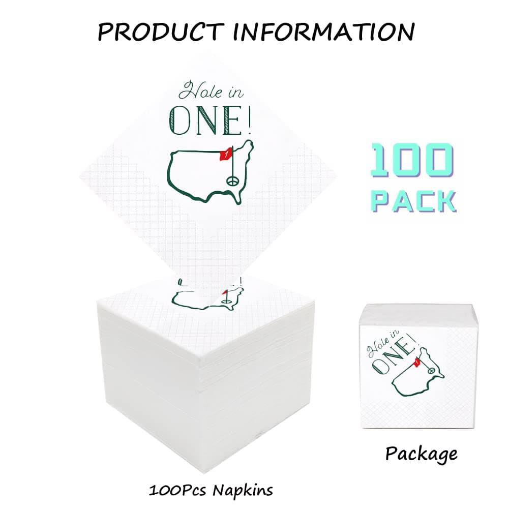 Geloar Golf Cocktail Napkins, 100 Pack Hole in One First Birthday Golf Themed Paper Disposable Cocktail Beverage Napkins for Baby 1st Hole In One Birthday Decorations 2-Ply, 5x5 Inches (Hole in One) thumbnail 2