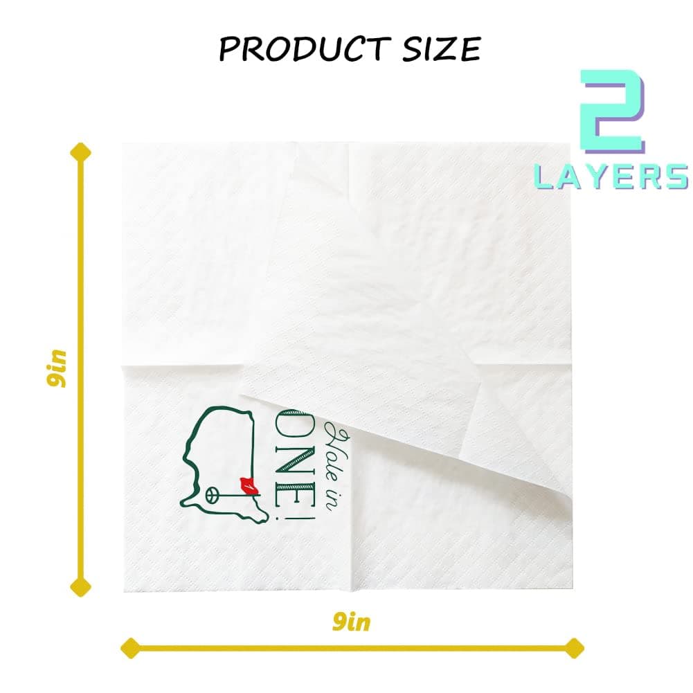 Geloar Golf Cocktail Napkins, 100 Pack Hole in One First Birthday Golf Themed Paper Disposable Cocktail Beverage Napkins for Baby 1st Hole In One Birthday Decorations 2-Ply, 5x5 Inches (Hole in One) thumbnail 3