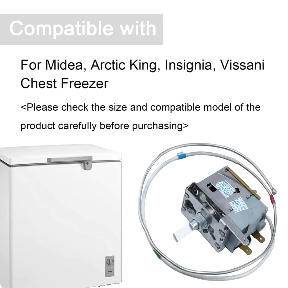 atsuch Temperature Control Thermostat Compatible with Midea, Arctic King, Insignia, Vissani Chest Freezer, Temperature Control Replacement WPF28E-EX / 17431000001341, WPFE28L-L thumbnail 4