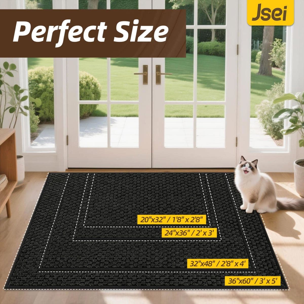 JSEI Door Mat for Entrance, TPR Non-Slip Backing, 32"x48", Dark Grey thumbnail 2