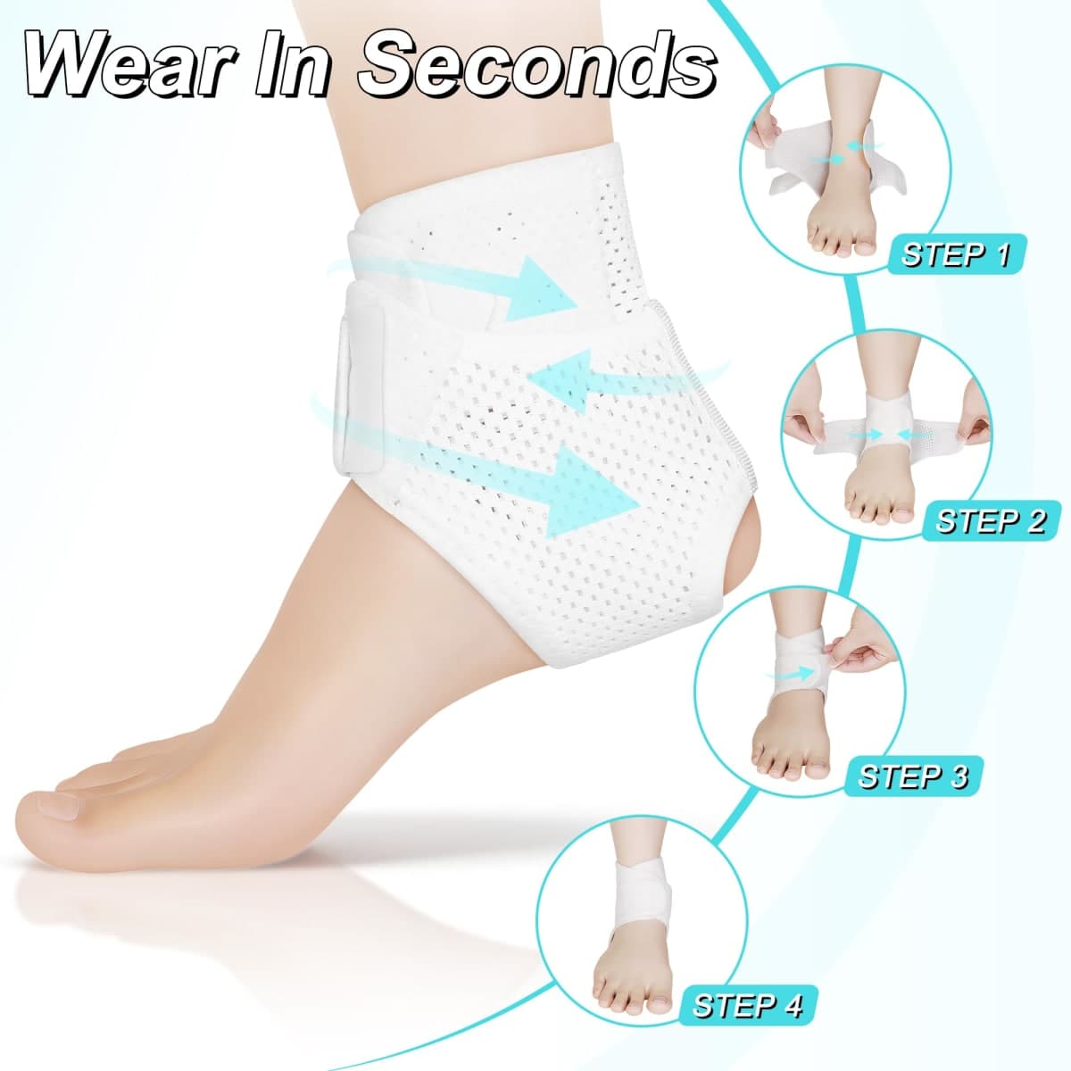 Windblazer Breathable Ankle Braces for Men & Women, Adjustable Youth Ankle Brace for Sport, White Ankle Brace for Running, Basketball, White, 1Pcs thumbnail 3