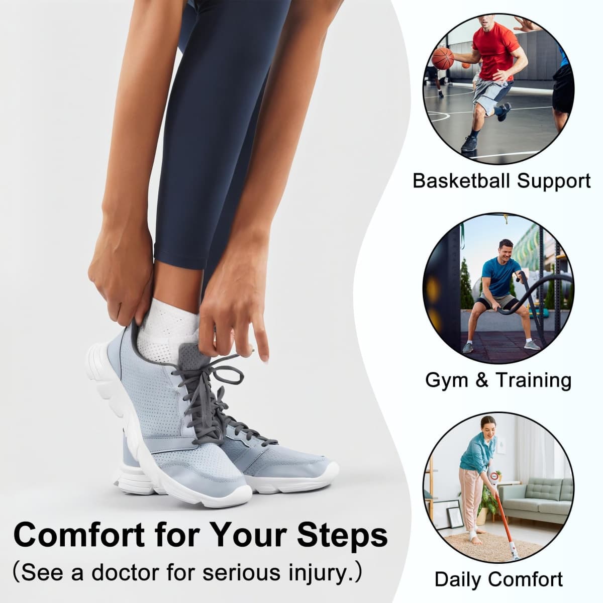 Windblazer Breathable Ankle Braces for Men & Women, Adjustable Youth Ankle Brace for Sport, White Ankle Brace for Running, Basketball, White, 1Pcs thumbnail 4