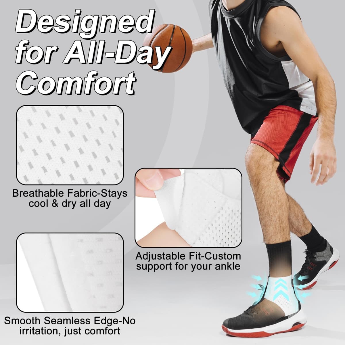 Windblazer Breathable Ankle Braces for Men & Women, Adjustable Youth Ankle Brace for Sport, White Ankle Brace for Running, Basketball, White, 1Pcs thumbnail 5