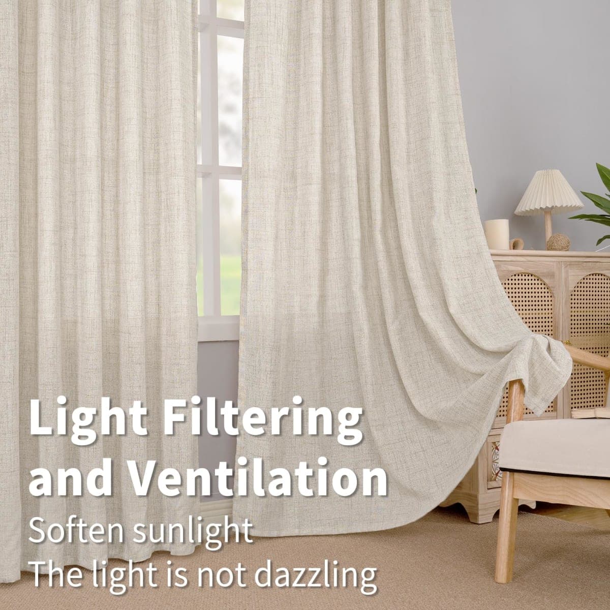 BGment Linen Curtains 63 Inch Length 2 Panels for Window, Rod Pocket Textured Drapes Light Filtering for Bedroom Living Room Office Bathroom Back Tab Lightweight, 52 X 63 Inch thumbnail 3