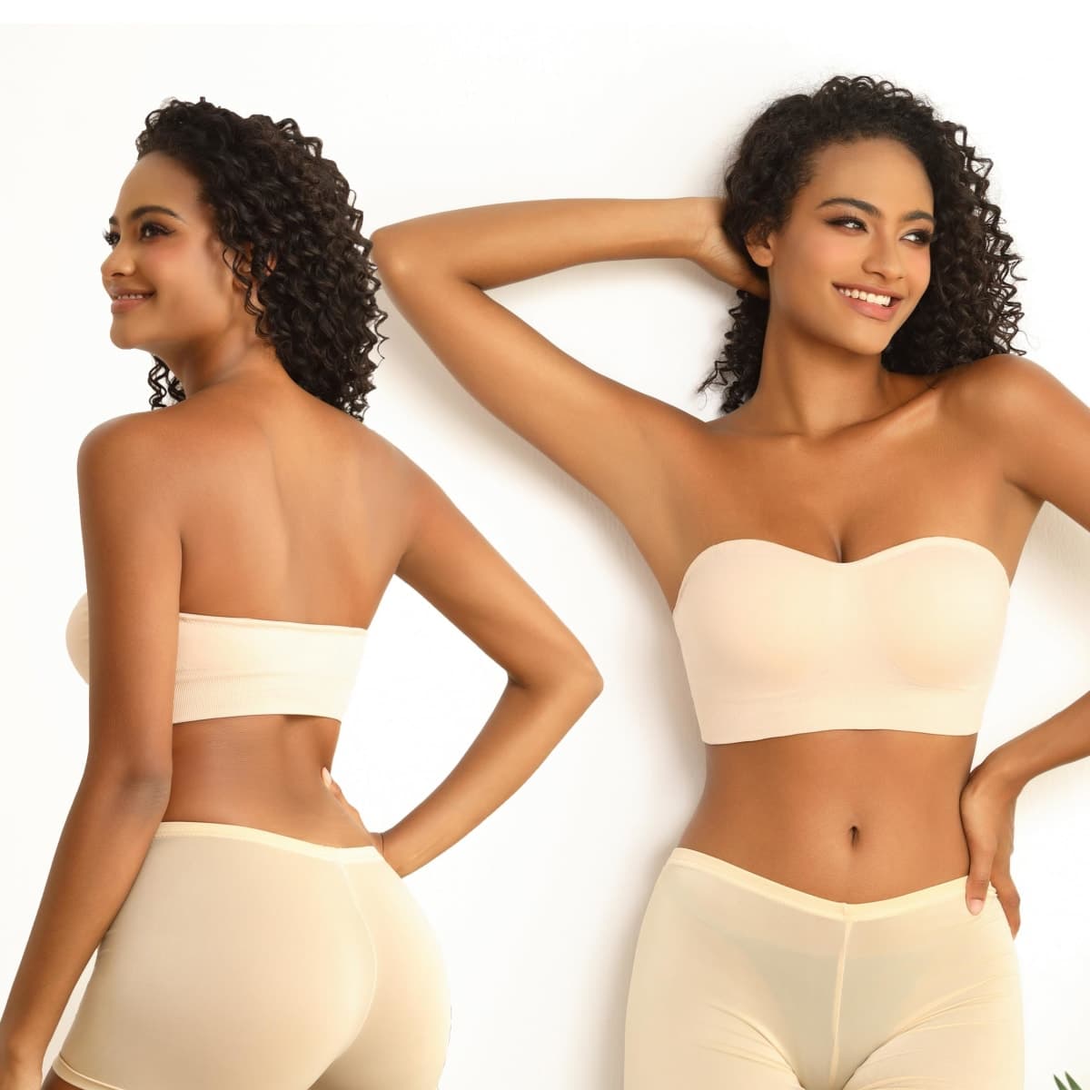 PRETTYWELL Strapless Bra for Women Comfort Non-Slip Seamless Padded Bandeau Bras Wireless Tube Top Bra with Multi-Way Straps Beige thumbnail 5