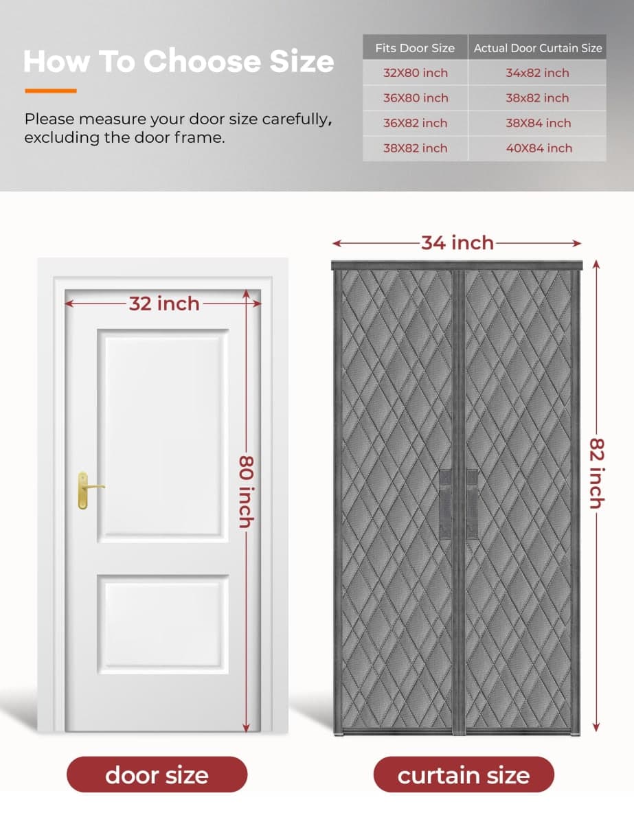 AEOCOO Magnetic Thermal Insulated Door Curtain, Fit Door Size up to 32 x 80 Inches, Sturdy Oxford Fabric Filled with Thick Cotton to Keep Warm Winter, Doorway/Front/Back/Basement, Grey, Diamond thumbnail 2