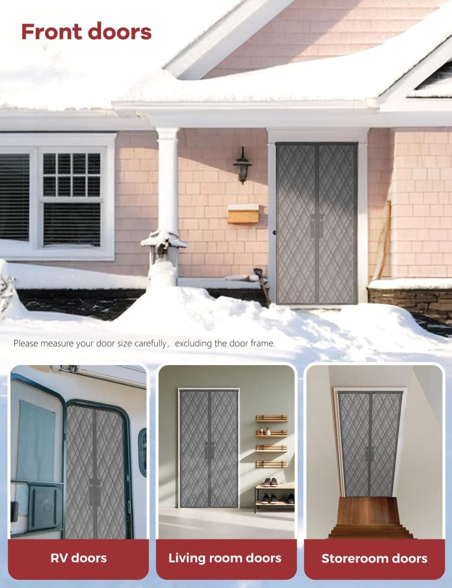 AEOCOO Magnetic Thermal Insulated Door Curtain, Fit Door Size up to 32 x 80 Inches, Sturdy Oxford Fabric Filled with Thick Cotton to Keep Warm Winter, Doorway/Front/Back/Basement, Grey, Diamond thumbnail 4