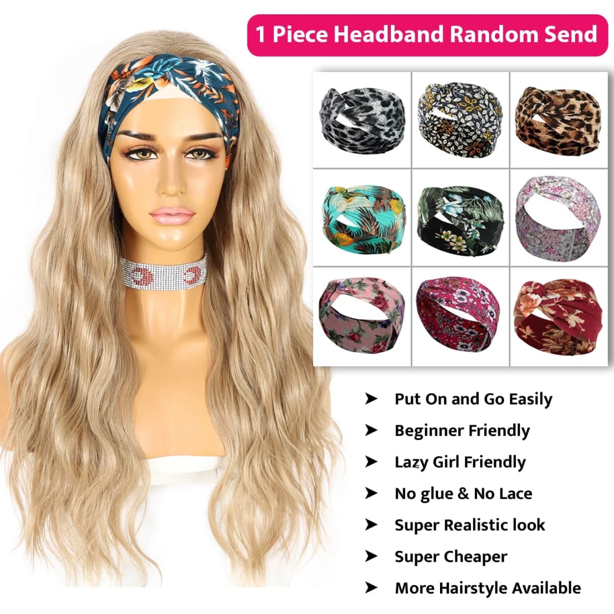 Sapphirewigs Glueless Headband Wig Loose Body Wavy Synthetic Hair Wigs for Black Women Wave None Lace Front Wigs Bright Brown Color Machine Made Wigs 150% Density 26inch thumbnail 5