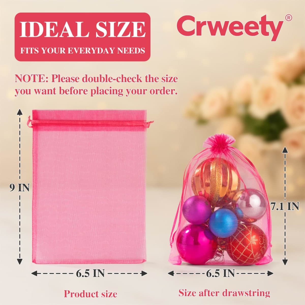Crweety 50 Pcs White Organza Bags 6x9 Inches, Large Mesh Gift Bags Drawstring, Jewelry Pouches Candy Treat Sachet Mesh Bag Drawstring for Wedding Party Favors Baby Shower & Goodie Gifts thumbnail 2