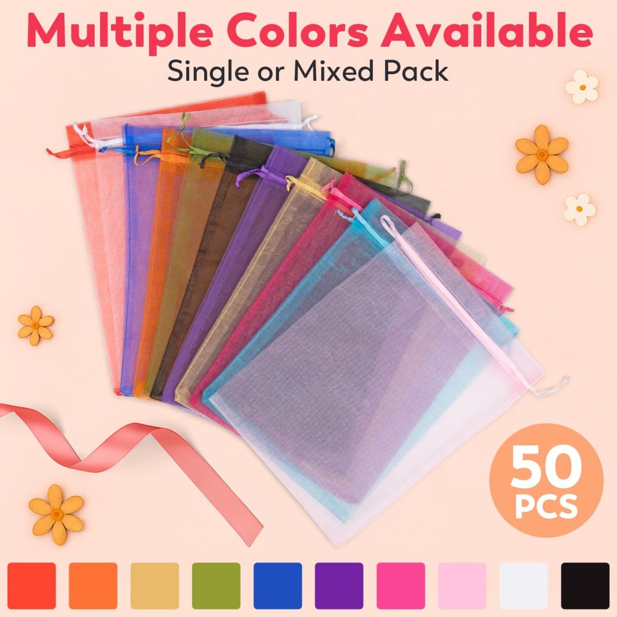 Crweety 50 Pcs White Organza Bags 6x9 Inches, Large Mesh Gift Bags Drawstring, Jewelry Pouches Candy Treat Sachet Mesh Bag Drawstring for Wedding Party Favors Baby Shower & Goodie Gifts thumbnail 3