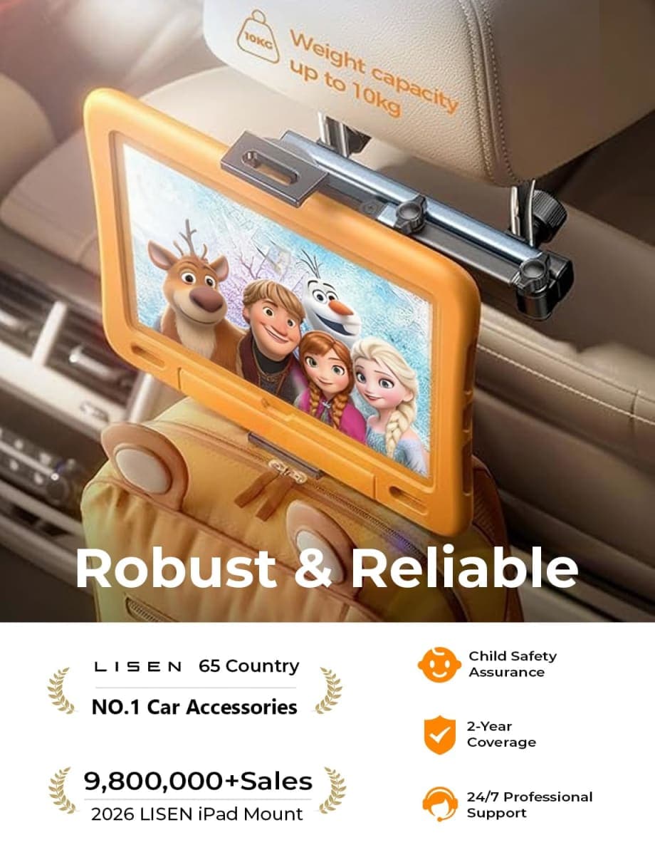 LISEN for iPad Tablet Holder for Car [3 in 1] Car Accessories iPad Holder Mount Back Seat for Car Headrest Video Kids Long Road Trip Car Essentials for 4.7-11" Tablet iPad Pro, Mini, Samsung (Gray) thumbnail 2