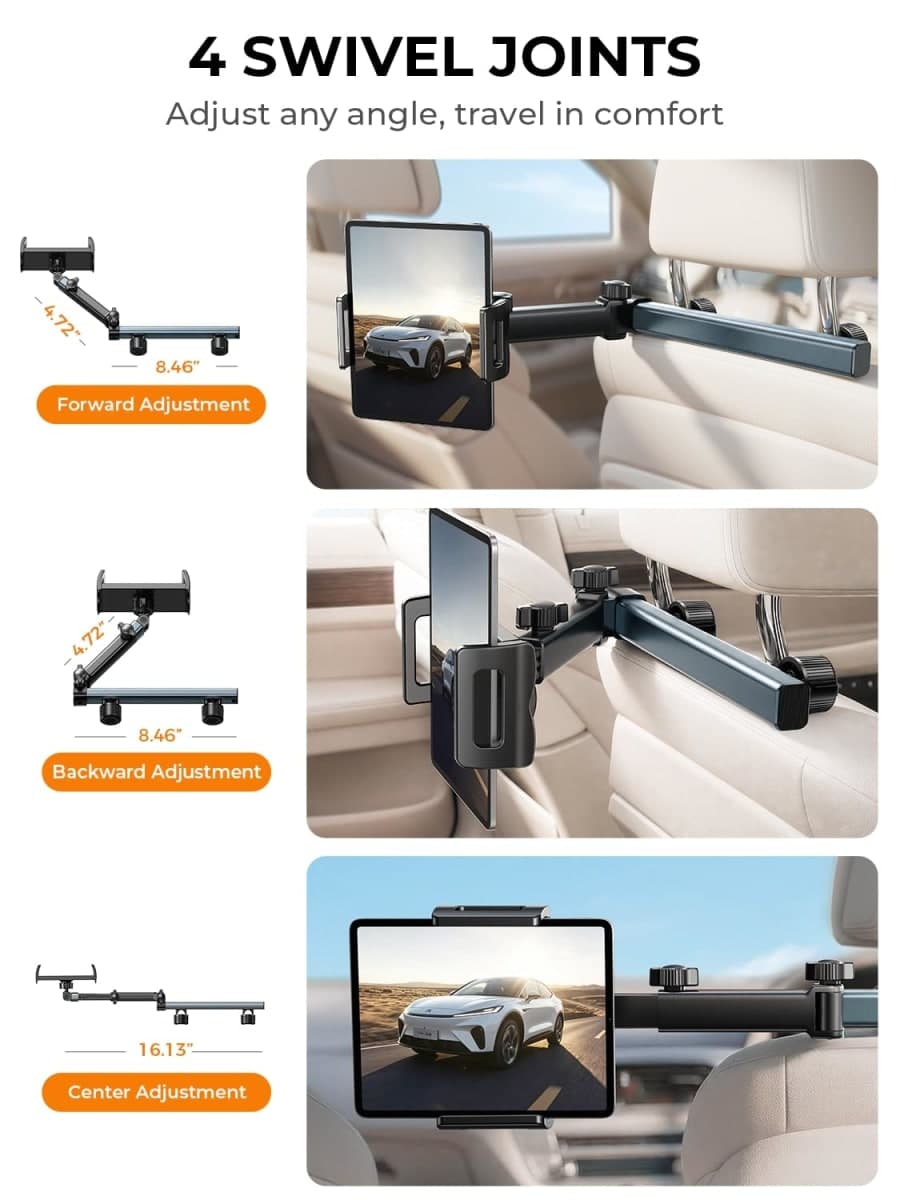 LISEN for iPad Tablet Holder for Car [3 in 1] Car Accessories iPad Holder Mount Back Seat for Car Headrest Video Kids Long Road Trip Car Essentials for 4.7-11" Tablet iPad Pro, Mini, Samsung (Gray) thumbnail 3