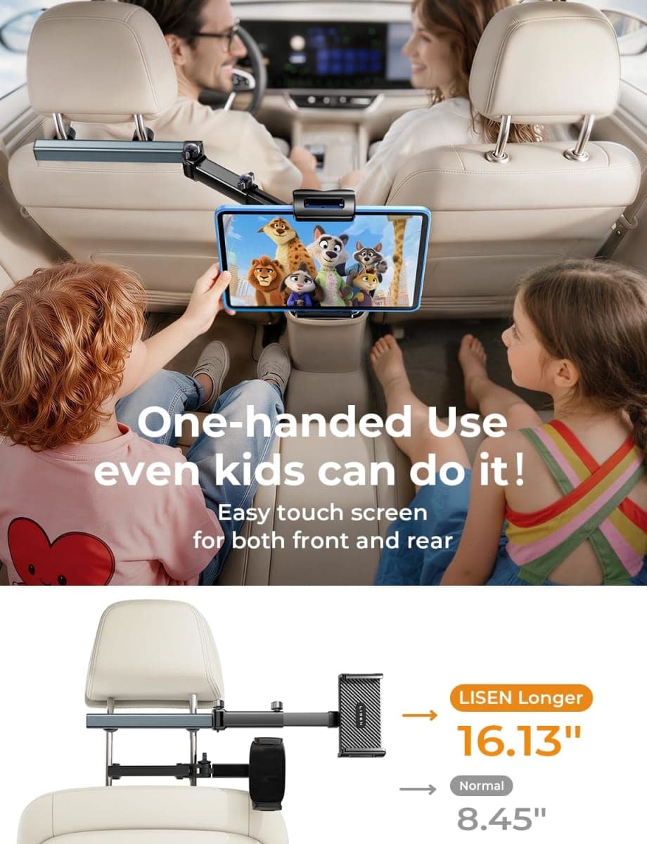 LISEN for iPad Tablet Holder for Car [3 in 1] Car Accessories iPad Holder Mount Back Seat for Car Headrest Video Kids Long Road Trip Car Essentials for 4.7-11" Tablet iPad Pro, Mini, Samsung (Gray) thumbnail 4