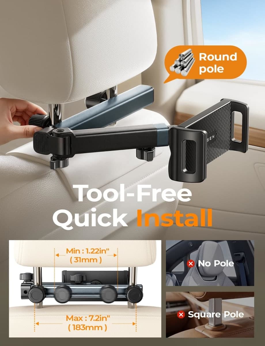 LISEN for iPad Tablet Holder for Car [3 in 1] Car Accessories iPad Holder Mount Back Seat for Car Headrest Video Kids Long Road Trip Car Essentials for 4.7-11" Tablet iPad Pro, Mini, Samsung (Gray) thumbnail 5