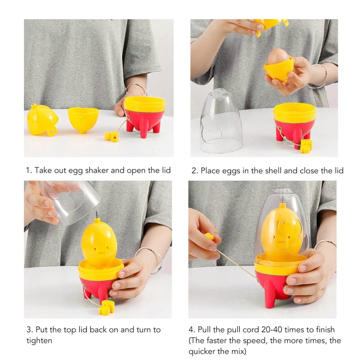 Alvinlite Egg Scrambler Shaker, Egg Thrower, Portable Golden Egg Maker, Manual Egg Shaker, Egg Spinner Scrambler, Egg White and Egg Yolk Spin Mixer with Pull Rope(Red) thumbnail 5
