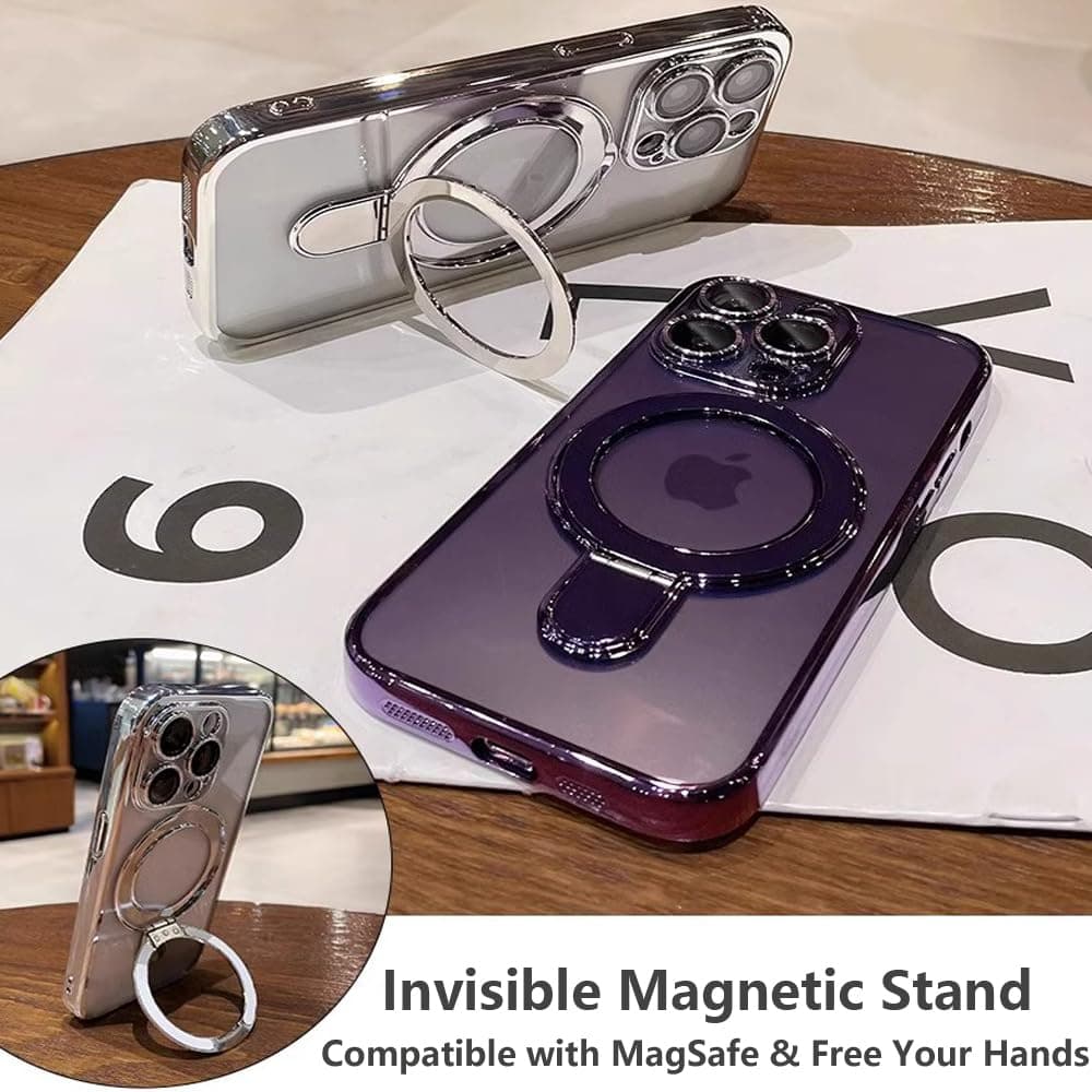 ZinLyuen Magnetic Case for iPhone 14 Plus Case Stand & Ring Holder Compatible with MagSafe Built-in Camera Lens Protector Shockproof Phone Case for iPhone 14 Plus 6.7" - Gold thumbnail 4