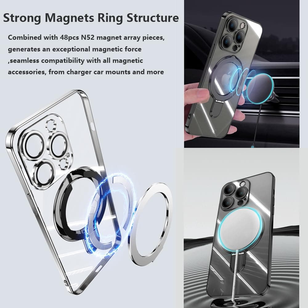 ZinLyuen Magnetic Case for iPhone 14 Plus Case Stand & Ring Holder Compatible with MagSafe Built-in Camera Lens Protector Shockproof Phone Case for iPhone 14 Plus 6.7" - Gold thumbnail 5