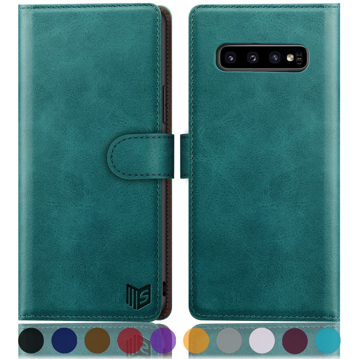 SUANPOT for Samsung Galaxy S10 6.1"(Non S10e) with RFID Blocking Leather Wallet case Credit Card Holder,Flip Folio Book Phone case Shockproof Cover Women Men for Samsung S10 case Wallet (Blue Green)