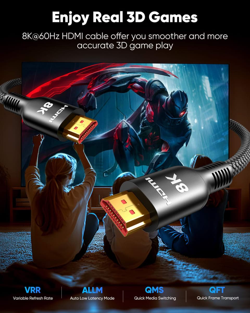 Highwings Long HDMI Cable 30FT, 8K 4K HDMI 2.1 Cord Ultra High Speed[48Gbps 8K@60Hz 4K@120Hz], Heavy Duty, Flexible,Braided, eARC, HDCP 2.2&2.3, HDR 10-Compatible with HDTV,Projector,Monitor and More thumbnail 5