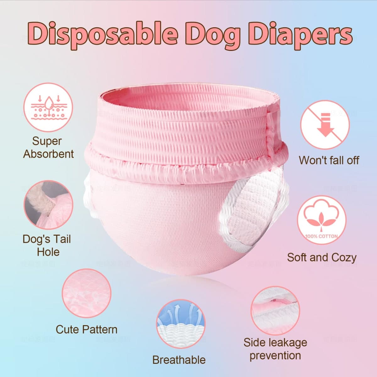 Ambreview Disposable Dog Diapers Female, Just Pull It Up, Doggie Diapers for Female Dogs, Strong Absorbency | Leak Proof, for Dogs in Heat | Elderly | Disabled, S 30 PCS thumbnail 5