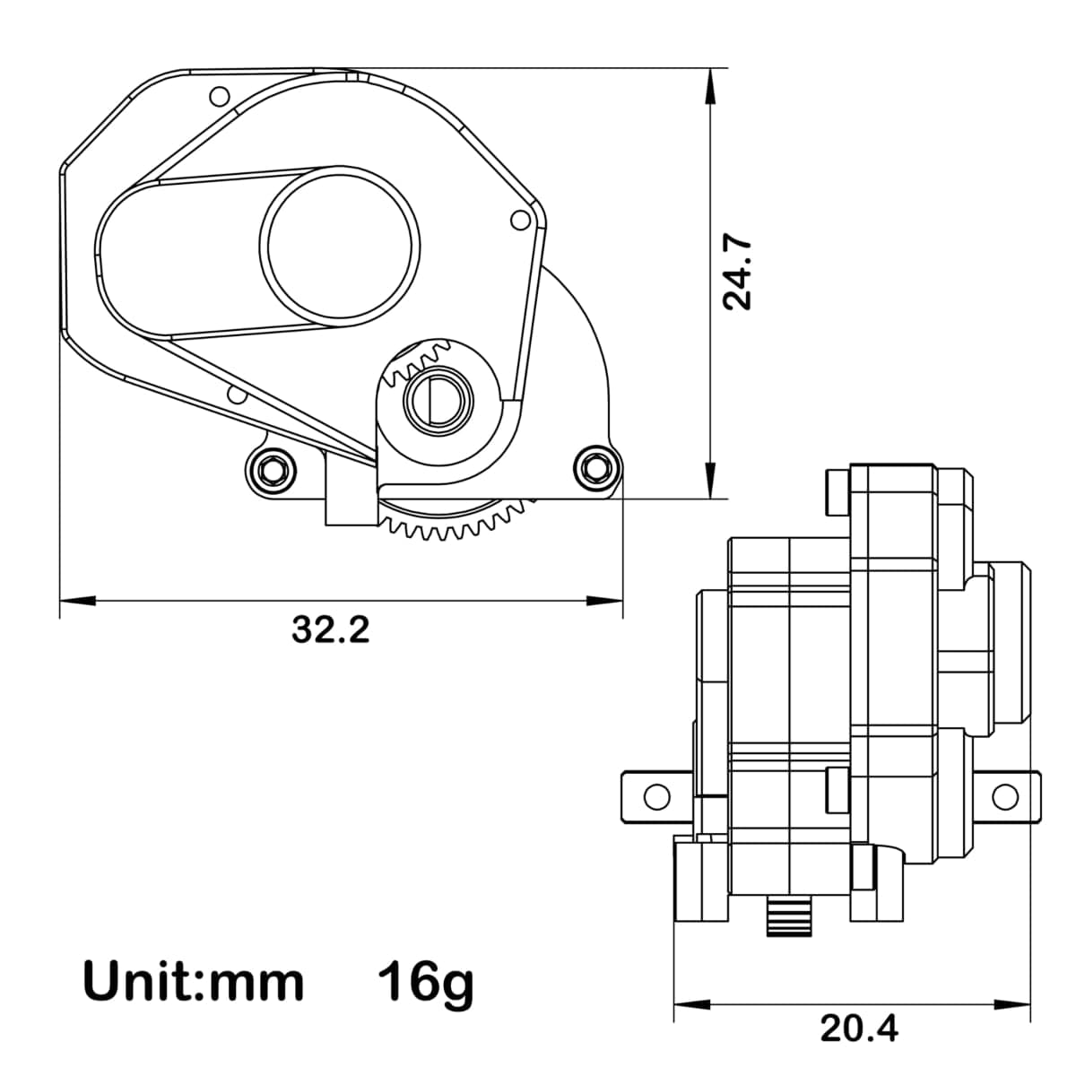 MEUS Racing SCX24 Brushed Transmission Aluminum Complete Gearbox for 1/24 Axial SCX24 RC Crawler (Black) thumbnail 2