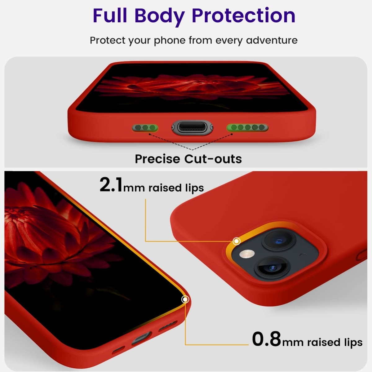 OTOFLY Designed for iPhone 13 Case, Silicone Shockproof Slim Thin Phone Case for iPhone 13 6.1 inch Red thumbnail 3