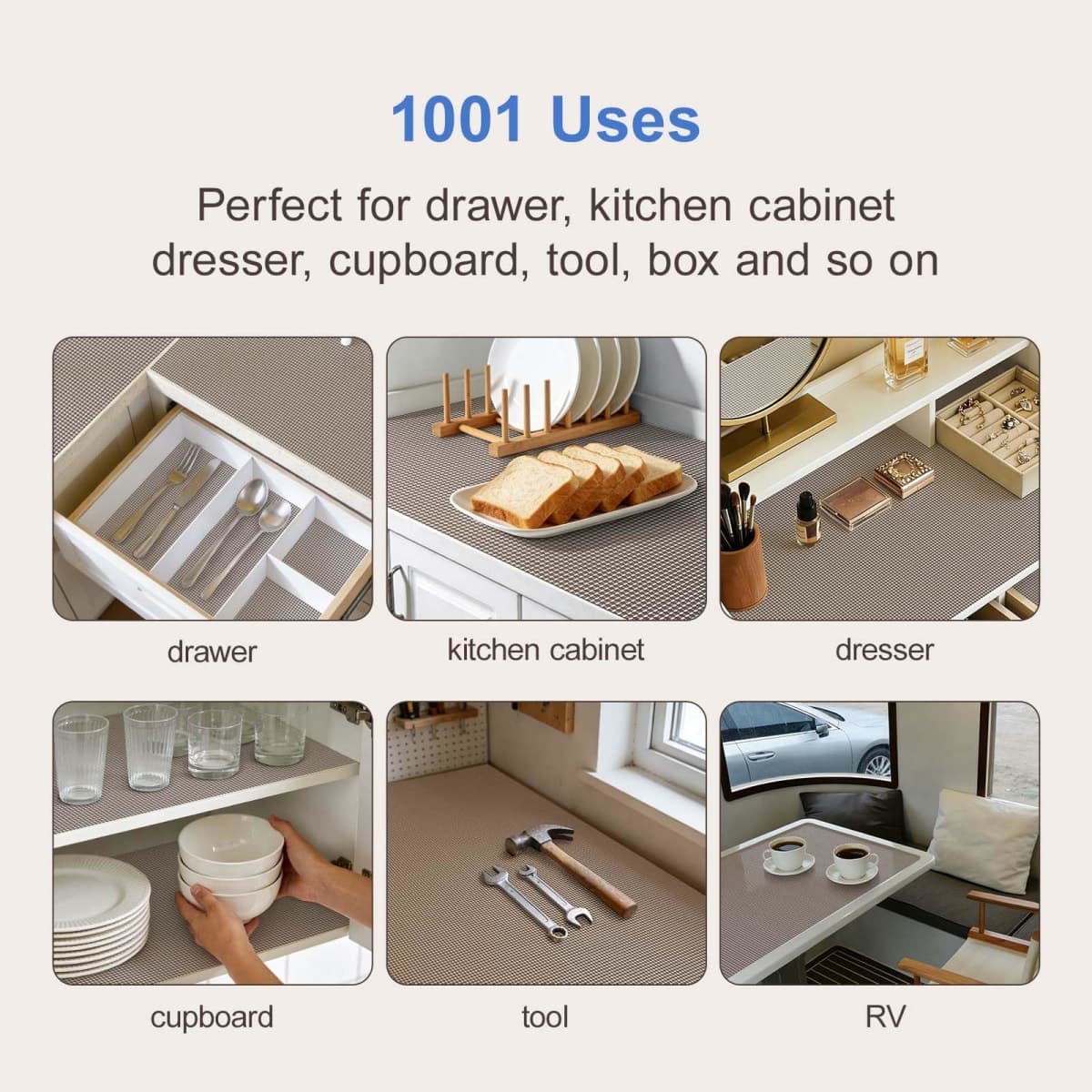 Ringseyeon 12 in x 10 ft Non-Adhesive Cabinet Liner Wheat for Drawers, Shelves and Dresser Slip Resistant with Great Grip, Perfect for Kitchen cabinets thumbnail 2