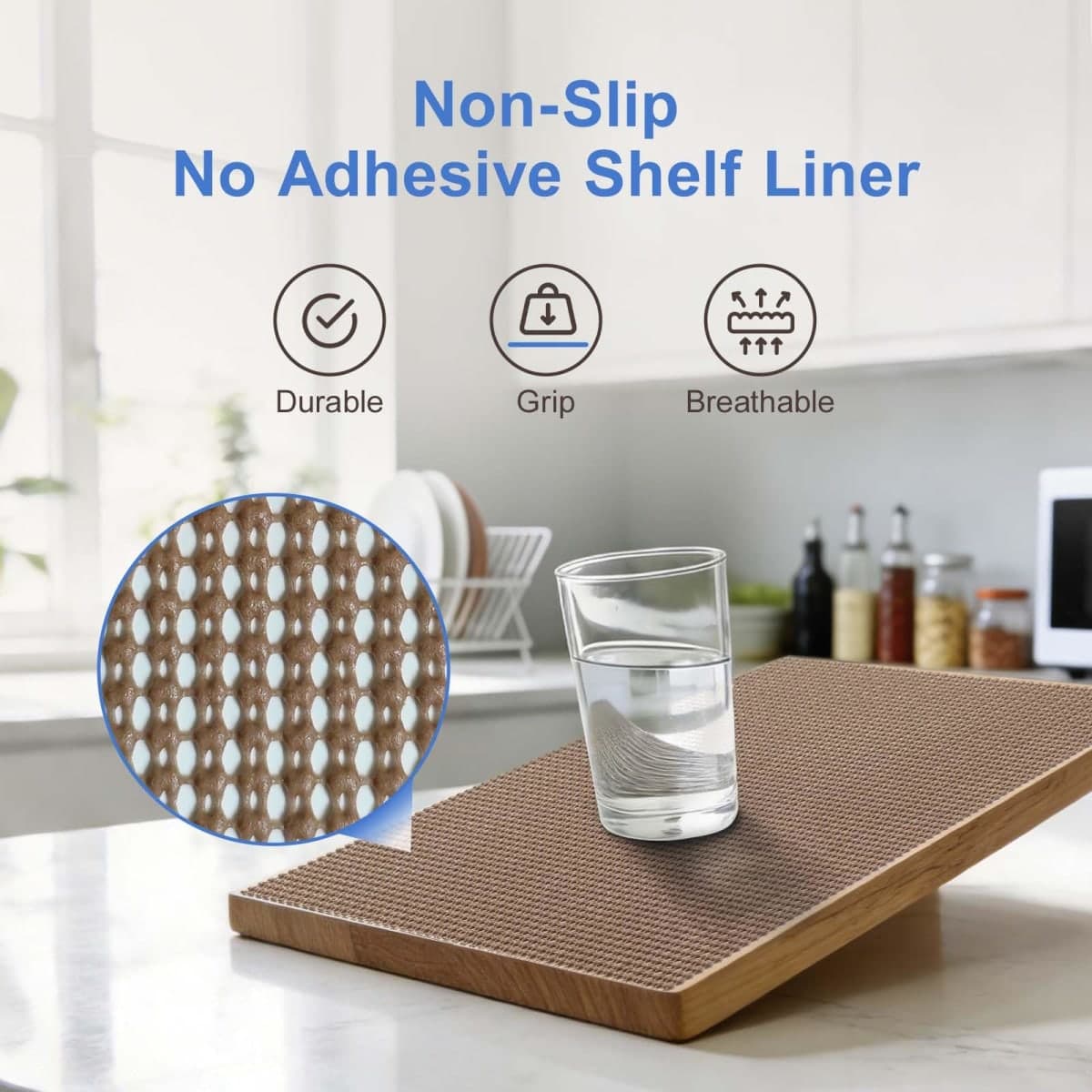 Ringseyeon 12 in x 10 ft Non-Adhesive Cabinet Liner Wheat for Drawers, Shelves and Dresser Slip Resistant with Great Grip, Perfect for Kitchen cabinets thumbnail 3