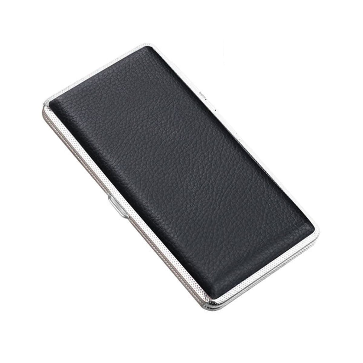Cigarette Case Stylish Leather Surface Metal Box for 14 Cigarettes Cigarette Box for Men and Women Ideal Gift for Smoker 84mm Regular Size(Black, 120mm) — image 1