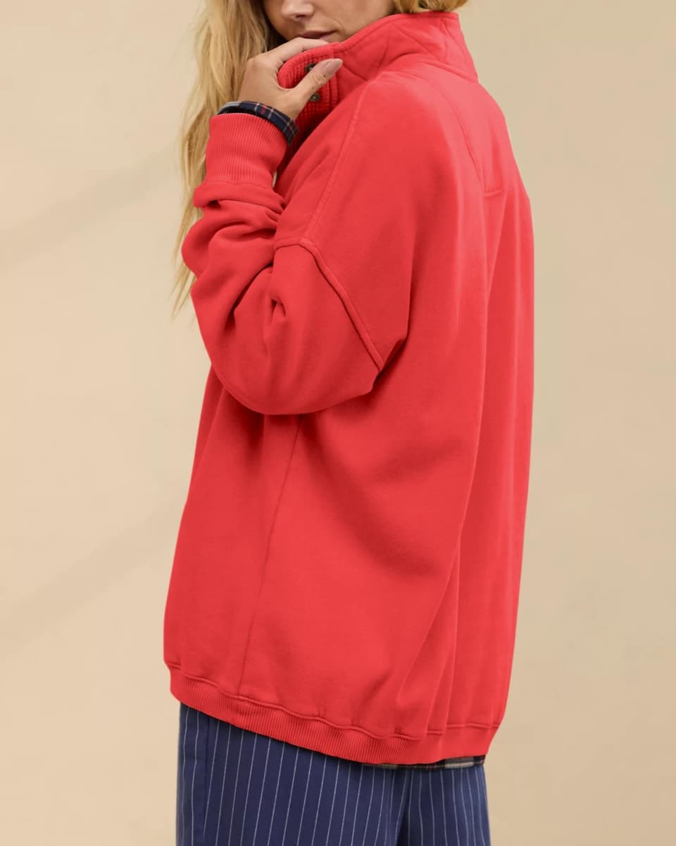 Gacaky Sweatshirt for Women Oversized Casual Long Sleeve Button Henley Neck Pullover Tops Fashion Outfits Clothes Red X-Large thumbnail 3