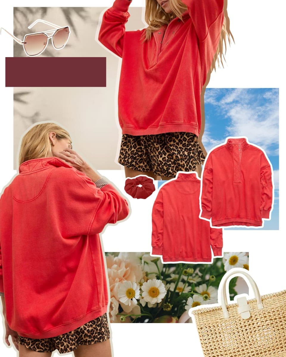 Gacaky Sweatshirt for Women Oversized Casual Long Sleeve Button Henley Neck Pullover Tops Fashion Outfits Clothes Red X-Large thumbnail 4