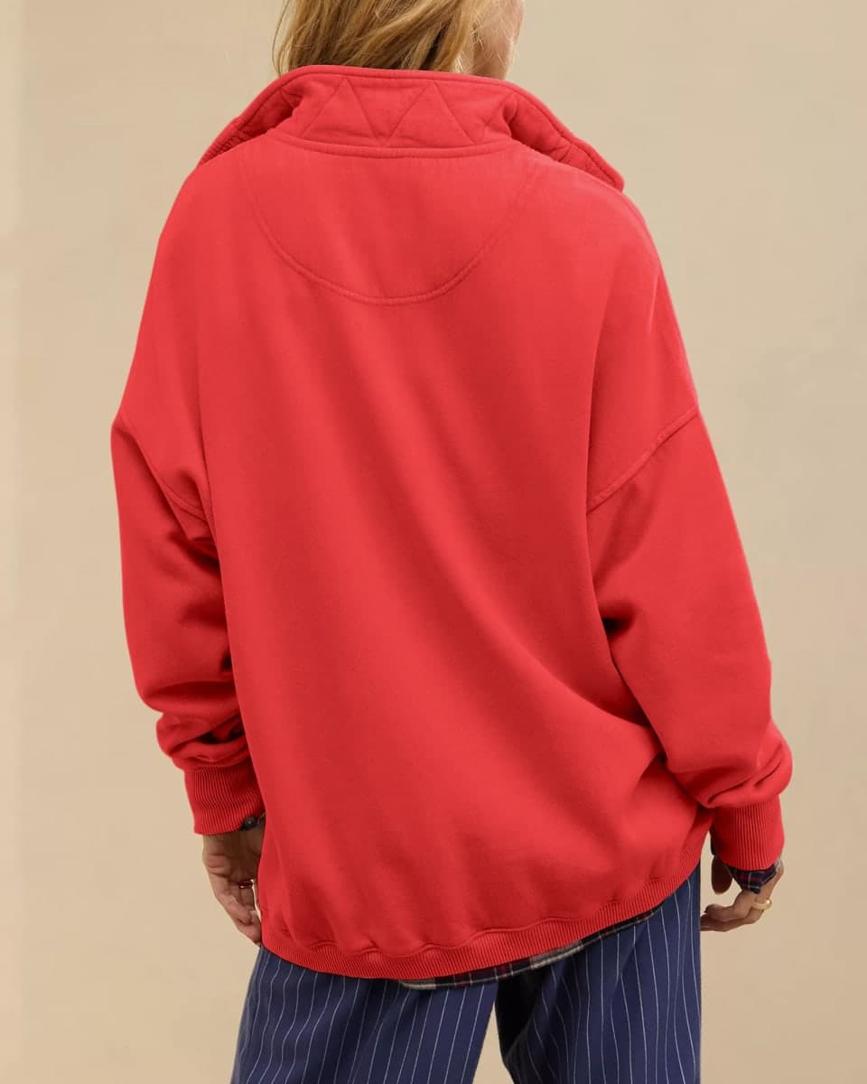 Gacaky Sweatshirt for Women Oversized Casual Long Sleeve Button Henley Neck Pullover Tops Fashion Outfits Clothes Red X-Large thumbnail 5