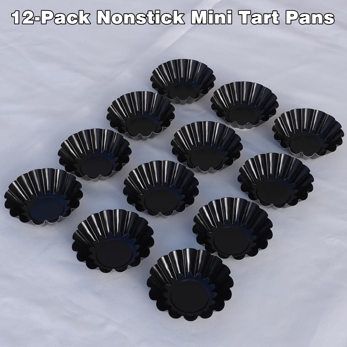 DWWTKL 12-Pack 3 Inch Nonstick Mini Tart Pans Fluted Side for Pies Pan Round Deep Quiche Mold Heavy Duty Carbon Steel Baking Cupcake Egg Tarts Mousse Cakes Fruit and Desserts Molds for Oven thumbnail 3