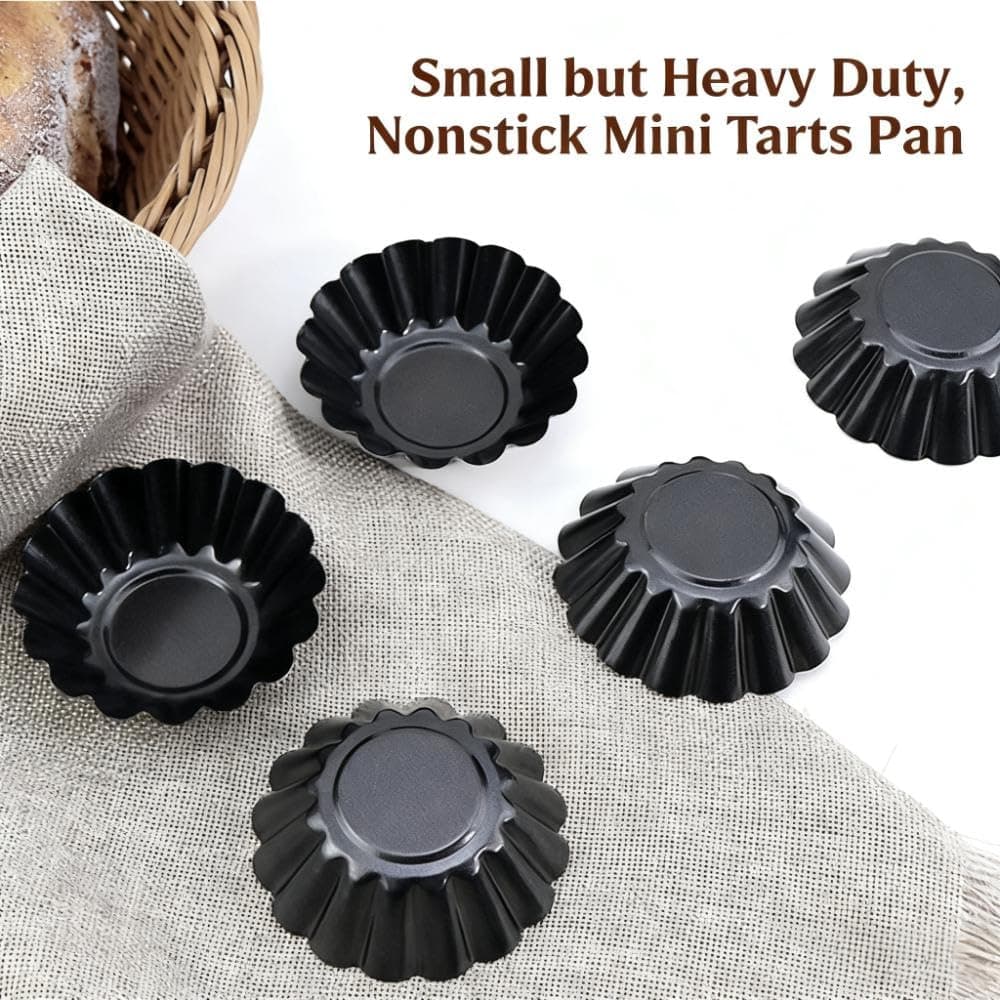 DWWTKL 12-Pack 3 Inch Nonstick Mini Tart Pans Fluted Side for Pies Pan Round Deep Quiche Mold Heavy Duty Carbon Steel Baking Cupcake Egg Tarts Mousse Cakes Fruit and Desserts Molds for Oven thumbnail 4