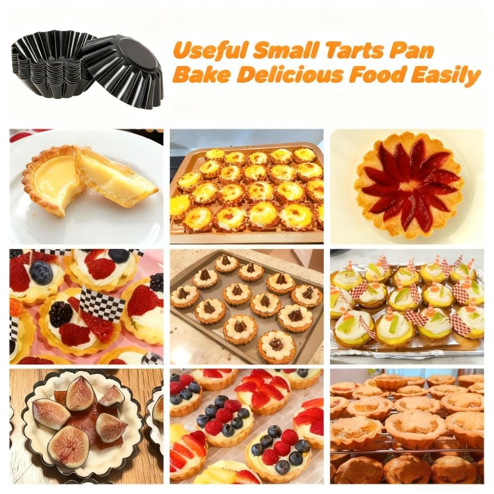 DWWTKL 12-Pack 3 Inch Nonstick Mini Tart Pans Fluted Side for Pies Pan Round Deep Quiche Mold Heavy Duty Carbon Steel Baking Cupcake Egg Tarts Mousse Cakes Fruit and Desserts Molds for Oven thumbnail 5