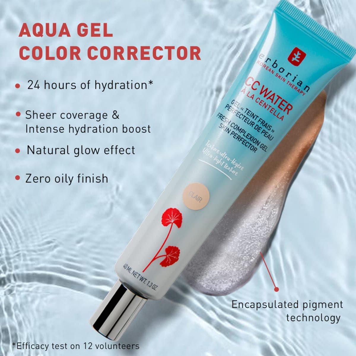 Erborian CC Water with Hyaluronic Acid, Doré - Ultra-Light Aqua Gel Color Corrector with Centella Asiatica & Hyaluronic Acid - Plump, Softer & Hydrated Skin - Korean Skincare Skin Perfector - 0.5 Oz thumbnail 2