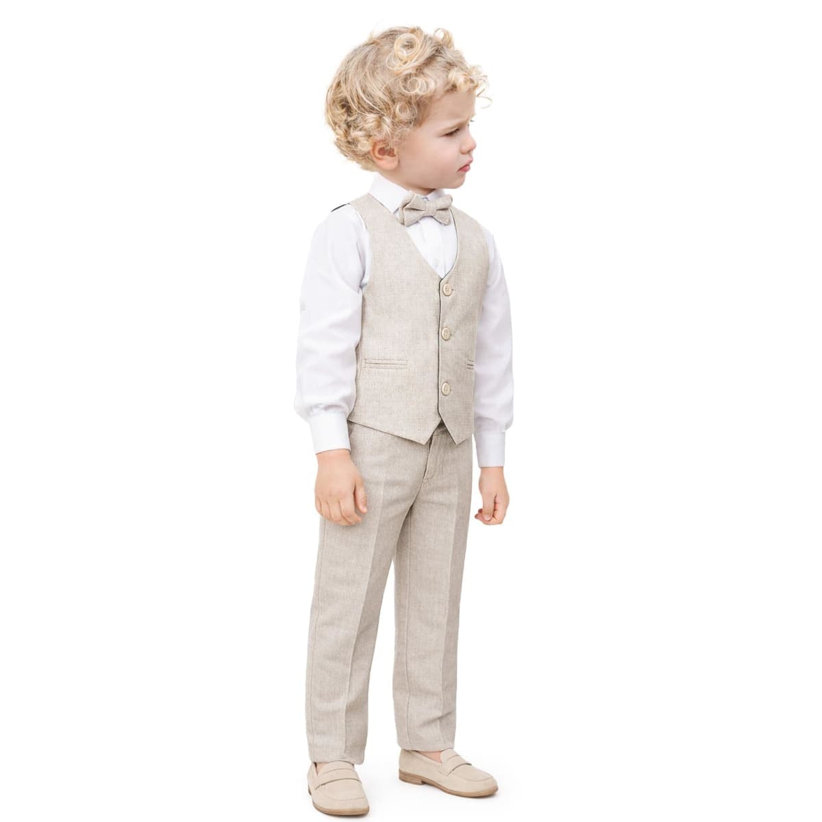 Lilax Boys Formal Suit 4 Piece Vest, Pants and Tie Dresswear Suit Set (3T, Beige) thumbnail 2