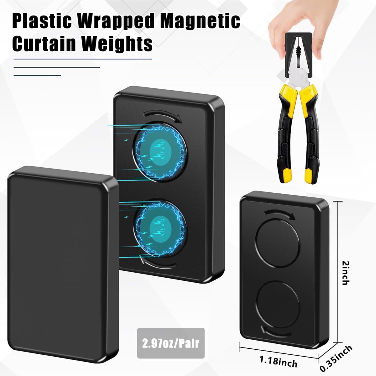 Phoncoo 18 Pcs Outdoor Curtain Weights, Plastic Wrapped Magnetic Drapery Weights, Waterproof Heavy Duty Curtain Magnets for Heavy Wind Outside, Shower Curtain, Tablecloth, Flag (Black) thumbnail 2