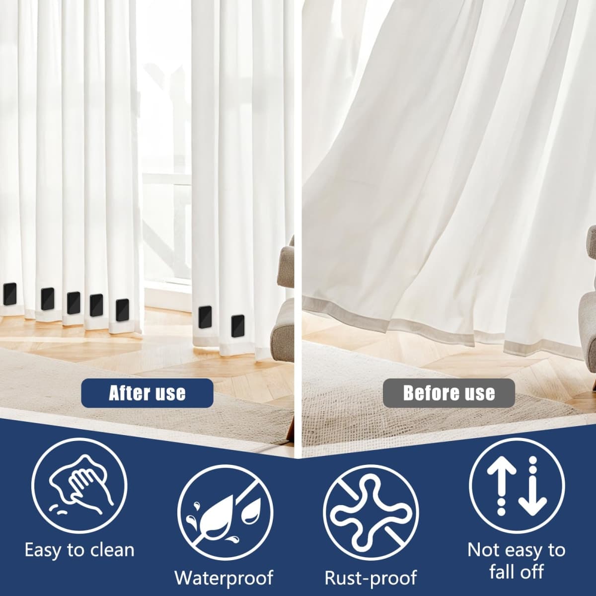 Phoncoo 18 Pcs Outdoor Curtain Weights, Plastic Wrapped Magnetic Drapery Weights, Waterproof Heavy Duty Curtain Magnets for Heavy Wind Outside, Shower Curtain, Tablecloth, Flag (Black) thumbnail 3