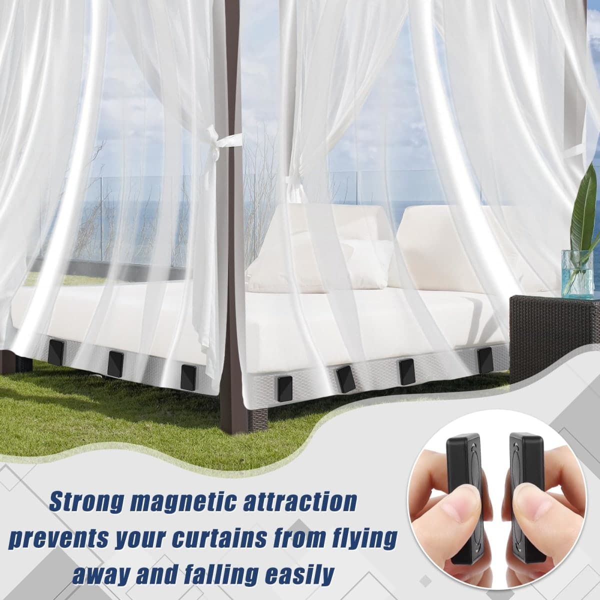 Phoncoo 18 Pcs Outdoor Curtain Weights, Plastic Wrapped Magnetic Drapery Weights, Waterproof Heavy Duty Curtain Magnets for Heavy Wind Outside, Shower Curtain, Tablecloth, Flag (Black) thumbnail 5