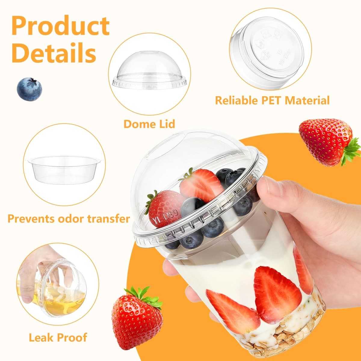 DI QIU REN 50PCS 12oz Disposable Parfait Cups with Insert & Dome Lids & Spoons – Yogurt Containers with Lid for Snacks, Dips and Veggies, Breakfast, Dessert Cups with Lids Birthday Holiday Party thumbnail 2